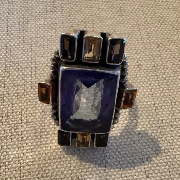 Vintage Nicky Butler Sterling Silver Iolite & Citrine Statement Ring Size 8 - Picture 3 of 7